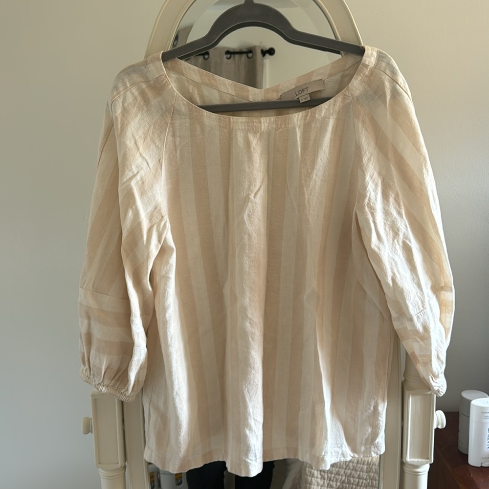 Loft linen 3/4 puff sleeve top - small